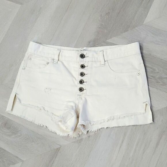 Free People | White Denim Mid-Rise Cutoff Shorts, Size 27 - Picture 1 of 4